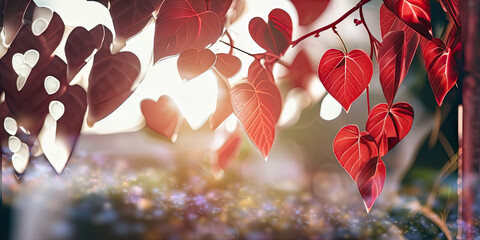 Heart Shapped Leaves DOF Bokeh Lights Valentines Day Background Wallpaper