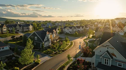 Crédence de cuisine en verre imprimé Etats Unis Panoramic view of neighborhood with smart homes, AI Generated