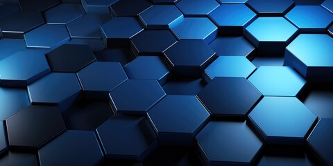 background with 3d hexagon with blue dots, in the style of dark sky-blue and dark navy, shaped...