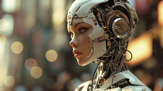 Female future ai android, cinematic futuristic cyborg robot woman, artificial intelligence concept 