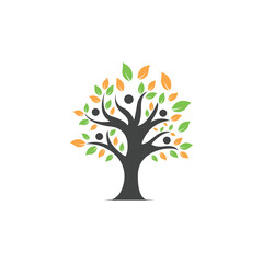 Tree people logo. Healthy people logo design. Human life logo icon of abstract people tree vector.