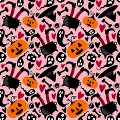 Halloween pumpkins seamless harvest monsters pattern for wrapping paper and fabrics and linens and kids