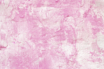 Fototapeta premium Vintage, old stucco plaster surface background, close up rough texture of pink and white mixed color painted cement, concrete wall texture. Wallpaper, backdrop, architecture design element