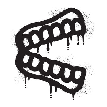 Dentures graffiti drawn with black spray paint