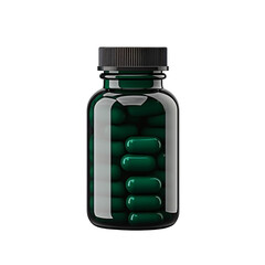 Black semi-transparent pill bottle on isolated background