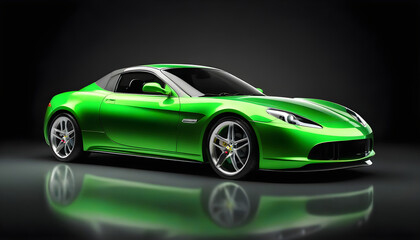 green sports car on elegant dark background.

