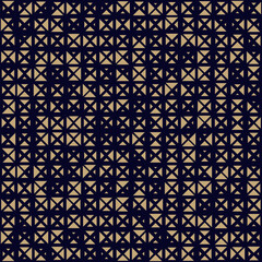 Golden vector seamless pattern with small triangles. Luxury modern black and gold background with halftone effect, randomly scattered shapes, grid. Simple elegant texture. Trendy repeated geo design