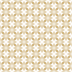 Vector seamless pattern in oriental style. Simple golden geometric floral ornament. Abstract gold and white background texture with flower silhouettes. Luxury repeat geo design for decor, cover, wrap
