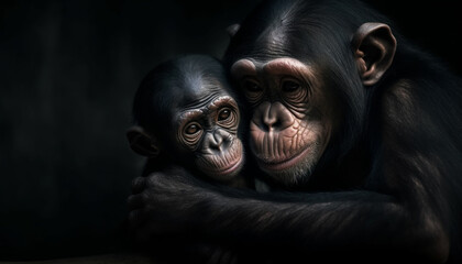 Fototapeta premium Cute young primate in the wild, looking at camera with love generated by AI