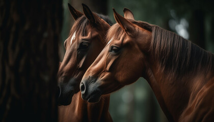 Beautiful horse grazing in a meadow, a portrait of nature generated by AI