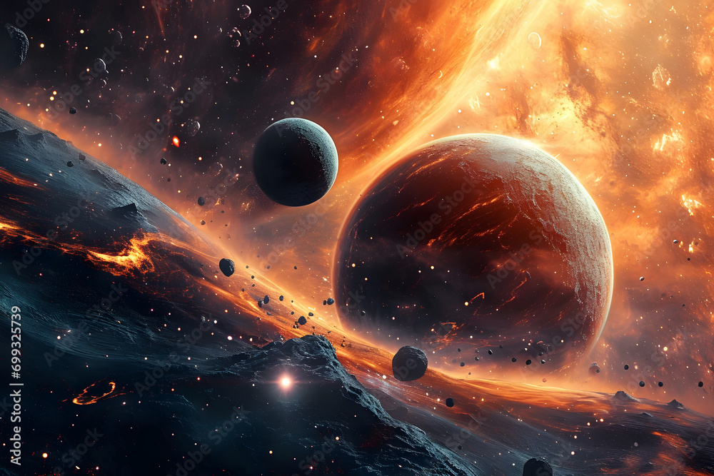 Wall mural generated illustrations of science fiction in space