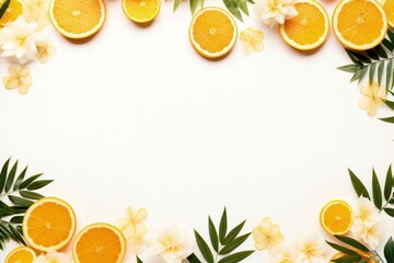 Citrus and Flowers Frame Background