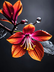 Vibrant, Colorful and Detailed  Close-Up of Blooming Flowers Adorned with Glistening Raindrops