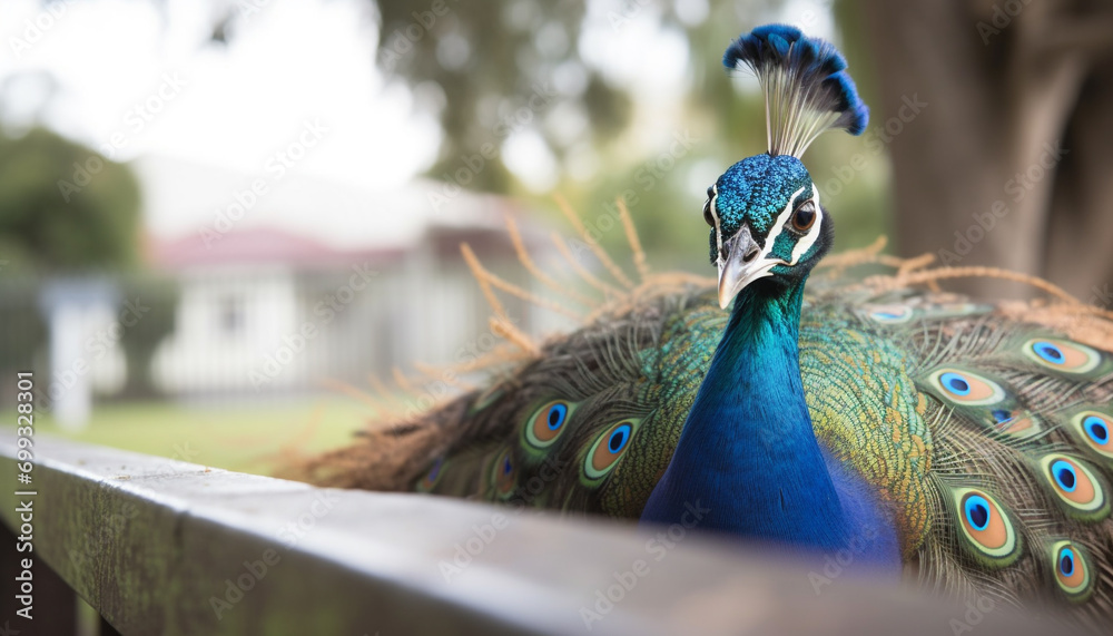 Sticker majestic peacock displays vibrant colors, showcasing its beauty in nature generated by ai