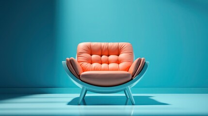 Chair. background 3D render, 3D illustration. design decorative house furniture comfortable home apartment chair wall modern room interior. Blue studio room. Generative AI	
