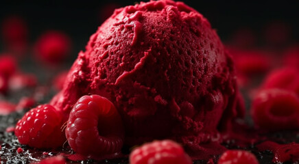 Freshness and indulgence in a bowl of gourmet strawberry ice cream generated by AI - obrazy, fototapety, plakaty