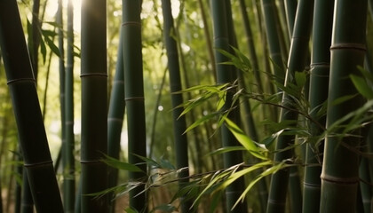 Tranquil scene of vibrant green bamboo grove in Japanese forest generated by AI
