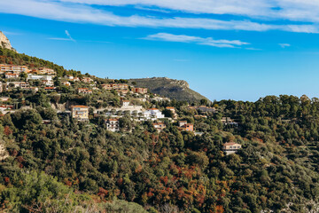 Fototapeta na wymiar View of Eze sur Mer, a picturesque village on the heights, on the French Riviera