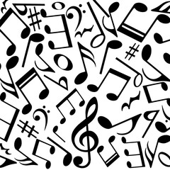 Music notes background, musical pattern, vector illustration.