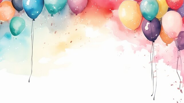 Generative AI image of a copy space banner of a watercolor illustration, birthday party theme