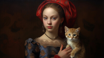 Feline Companion - Beautiful Woman in the Middle Ages