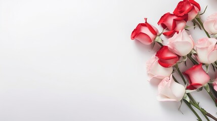 Bouquet of roses, white background and copy space - generative ai