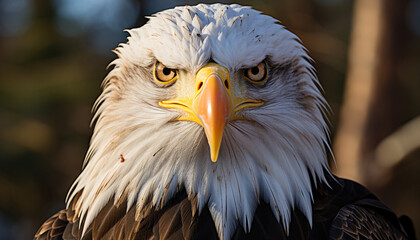 Majestic bald eagle perching, staring with strength and freedom generated by AI