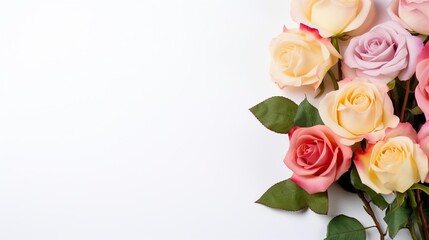 Bouquet of roses, white background and copy space - generative ai