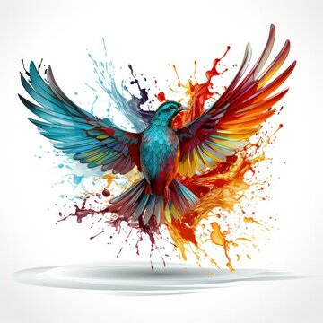 Colorful Abstract Bird in Flight with Spread Wings