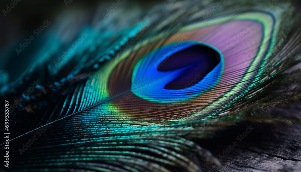 Canvas Prints Vibrant peacock tail showcases nature beauty in multi colored elegance generated by AI