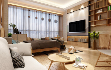 3d render of loft apartment bedroom