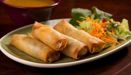 Healthy spring roll appetizer with fresh vegetables and savory sauce generated by AI