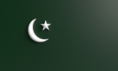Moon star white isolated green gradient background wallpaper copy space empty pakistan day...