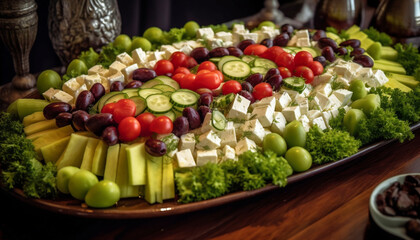 Freshness and variety on a wooden table gourmet salad, healthy eating generated by AI