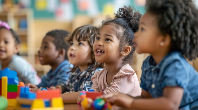 Multiethnic kids with toys in kindergarden