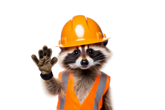 raccoon worker with helmet