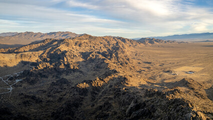 California arid desert valley view from mountain peak