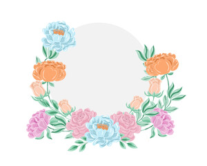 Hand Drawn Peony and Rose Flower Wreath