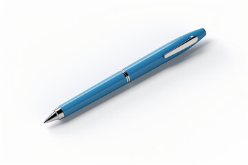 A classic blue ballpoint pen, placed on a clean white background, presenting a simple and easily cut-out image suitable for writing, office, or educational visuals.