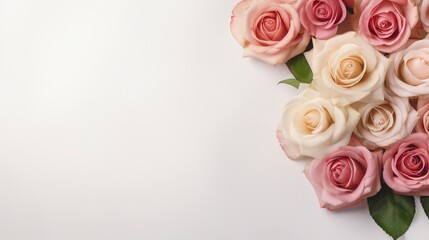 Bouquet of roses, white background and copy space - generative ai