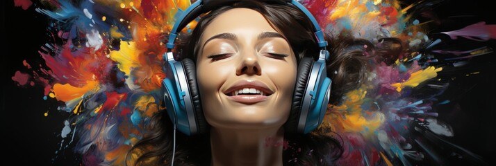 Joyful woman immersed in music with closed eyes and headphones