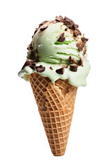 Mint Chocolate Chip Ice Cream Cone Isolated on a Transparent Background