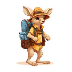 Fototapeta premium An adventurous Kangaroo wearing a explorer 's hat and a backpack