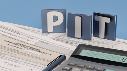 PIT - polish tax, 3D illustration - obrazy, fototapety, plakaty