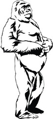 Cartoon Black and White Isolated Illustration Vector Of A Silverback Gorilla Standing Up