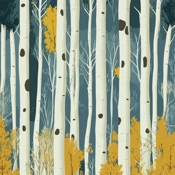 Birch tree pattern. Seamless vector illustration pattern with autumn birch trees. Perfect for textile, wallpaper or print design. Fabric Design for wallpapers, web site background, postcard.	