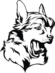 Cartoon Black and White Isolated Illustration Vector Of A Cute Pet Puppy Dog Yawning