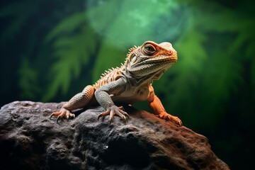 A reptile perched on a stone. Close-up. Generative AI