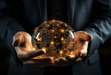 Global Connectivity: Man Holding Glowing Globe