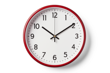 Classic Wall Clock with Red Frame | Isolated on Transparent & White Background | PNG File with Transparency